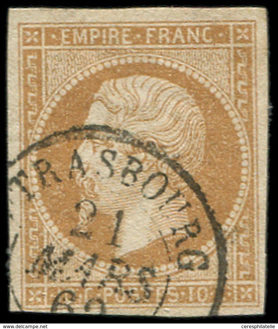 EMPIRE NON DENTELE - 13B  10c. Brun Clair, T II, Obl. Càd T15 STRASBOURG 21/3/62, Frappe TTB - 1853-1860 Napoléon III