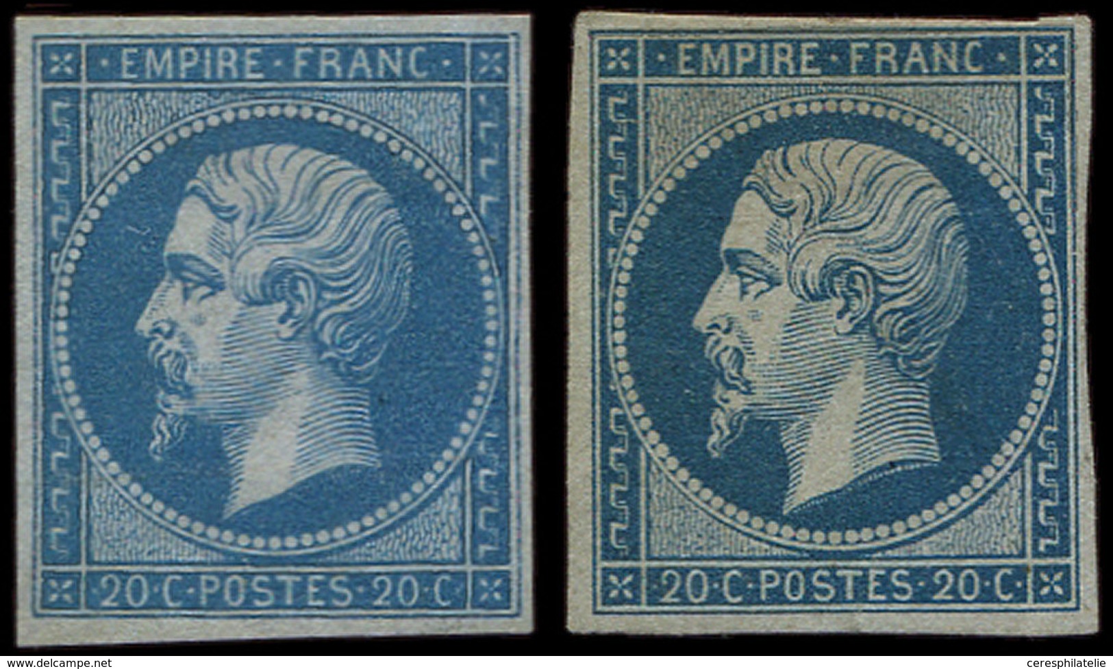 * EMPIRE NON DENTELE - 14A Et 14B, 20c. Bleu T I Et T II, TB - 1853-1860 Napoléon III.