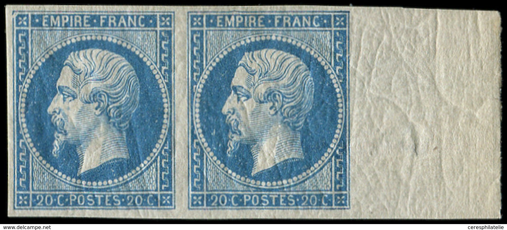 * EMPIRE NON DENTELE - 14B  20c. Bleu, T II, PAIRE Bdf, Un Ex. Clairs, L'autre TB - 1853-1860 Napoléon III