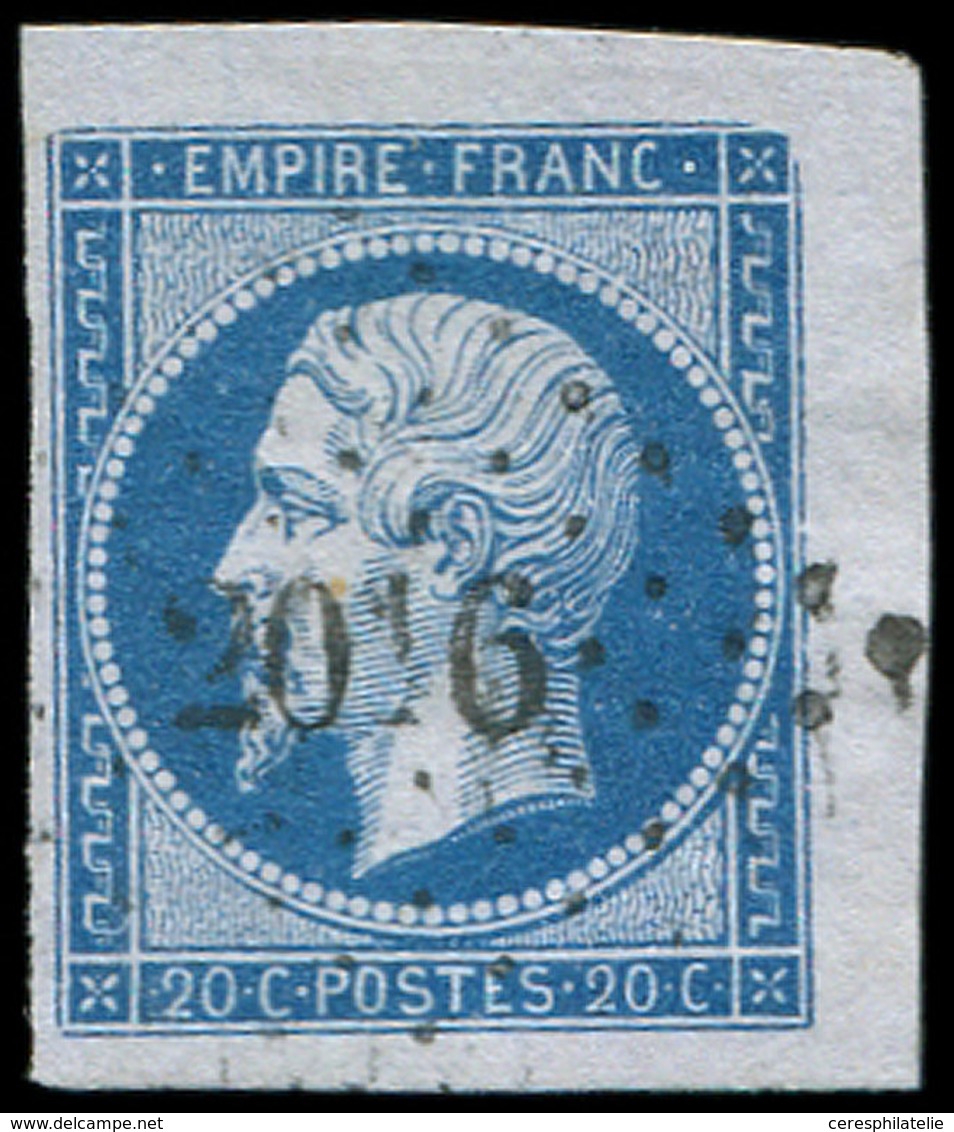 EMPIRE NON DENTELE - 14A  20c. Bleu, T I, Petit Cdf, Obl. PC 2016, TTB/Superbe - 1853-1860 Napoleon III