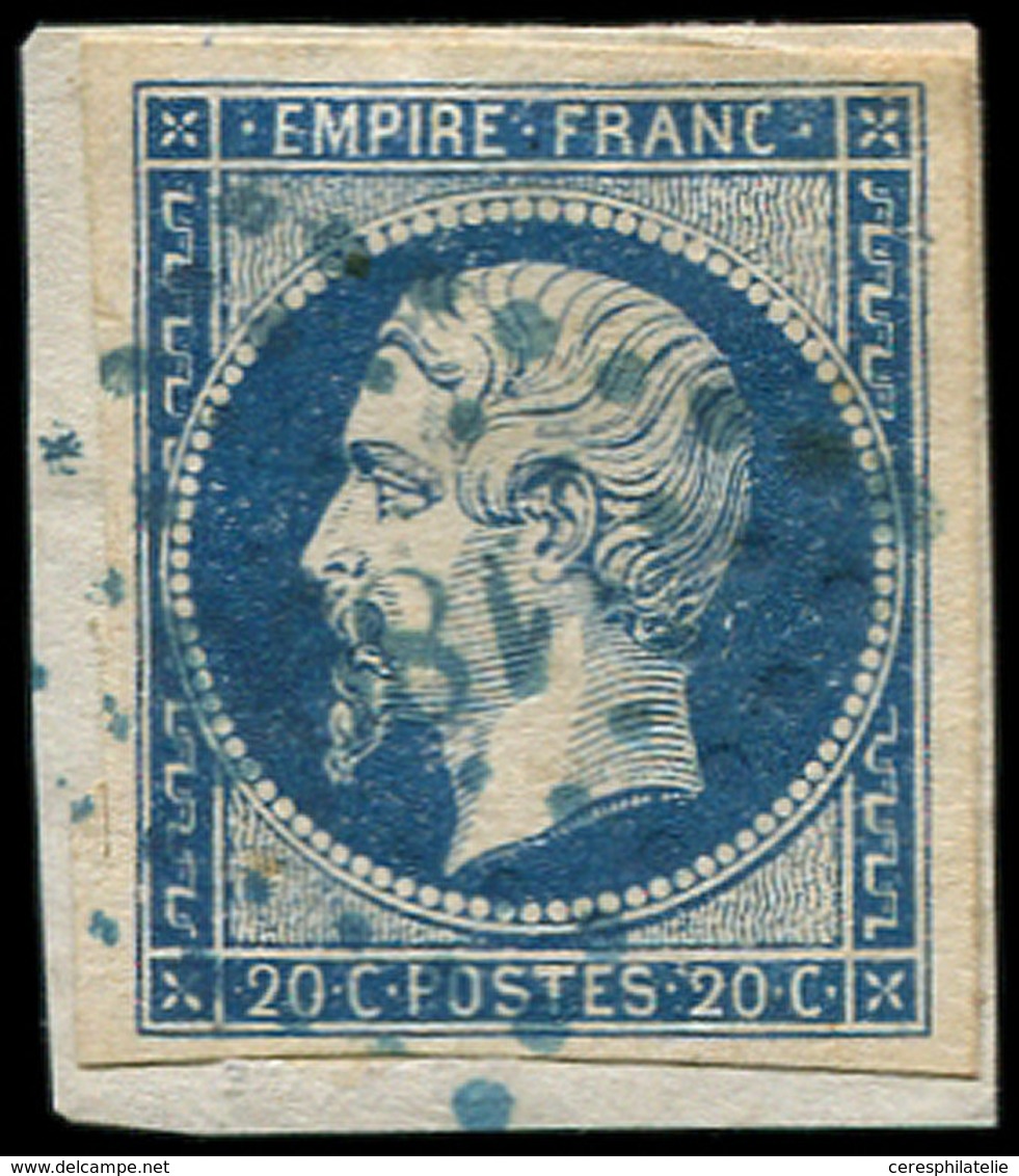 EMPIRE NON DENTELE - 14A  20c. Bleu, Obl. PC Bleu 1896 Sur Petit Fragt, TB - 1853-1860 Napoléon III