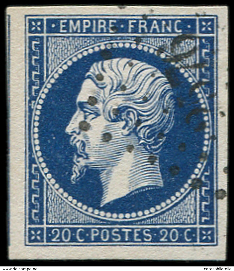 EMPIRE NON DENTELE - 14Aa 20c. Bleu Foncé, Très Grandes Marges, Obl. PC, TTB - 1853-1860 Napoleon III