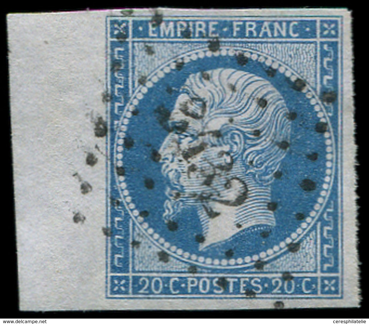 EMPIRE NON DENTELE - 14B  20c. Bleu, T II, Bdf, Obl. PC 3432, TTB/Superbe - 1853-1860 Napoléon III