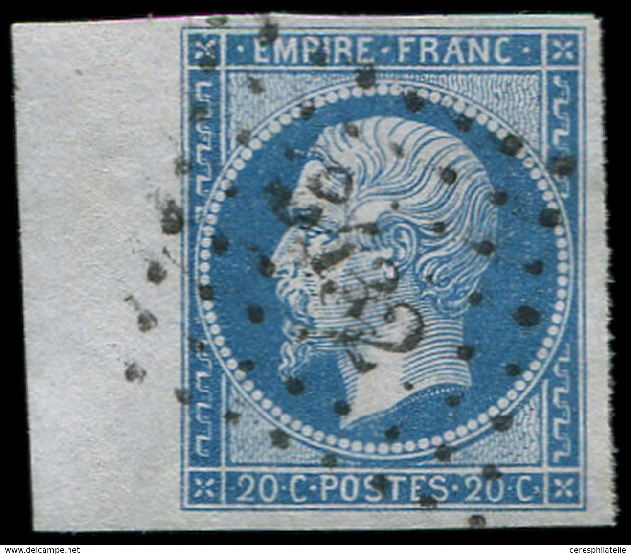 EMPIRE NON DENTELE - 14B  20c. Bleu, T II, Bdf, Obl. PC 3432, TTB/Superbe - 1853-1860 Napoleon III