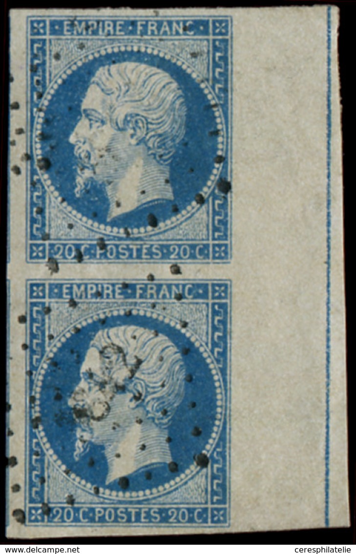 EMPIRE NON DENTELE - L14Ai 20c. Bleu, PAIRE Bdf Avec FILET D'ENCADREMENT, Obl. PC Léger, TTB - 1853-1860 Napoleon III