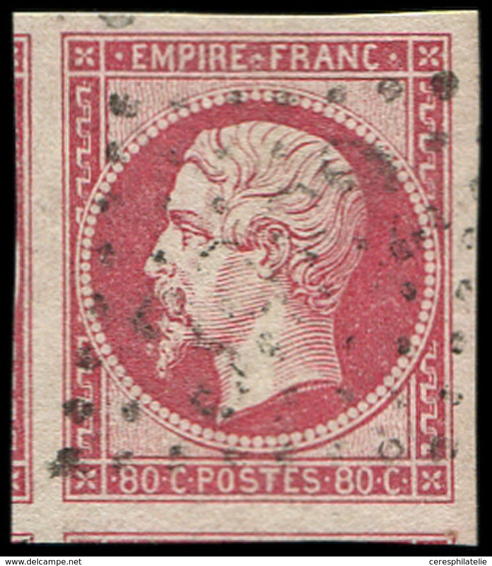 EMPIRE NON DENTELE - 17B  80c. Rose, 3 Voisins Obl. GC, Frappe Légère, Superbe - 1853-1860 Napoleon III