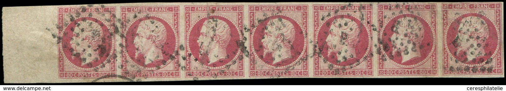 EMPIRE NON DENTELE - 17B  80c. Rose, BANDE De 7 Bdf Oblitérée B, TB - 1853-1860 Napoléon III