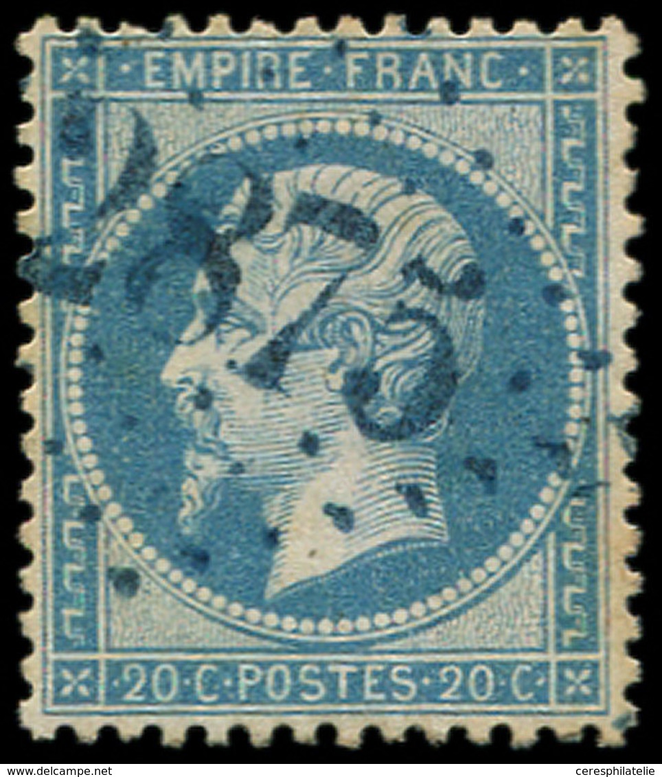 EMPIRE DENTELE - 22   20c. Bleu, Obl. GC Bleu 2875, Petit Point Clair, Aspect TTB - 1862 Napoléon III