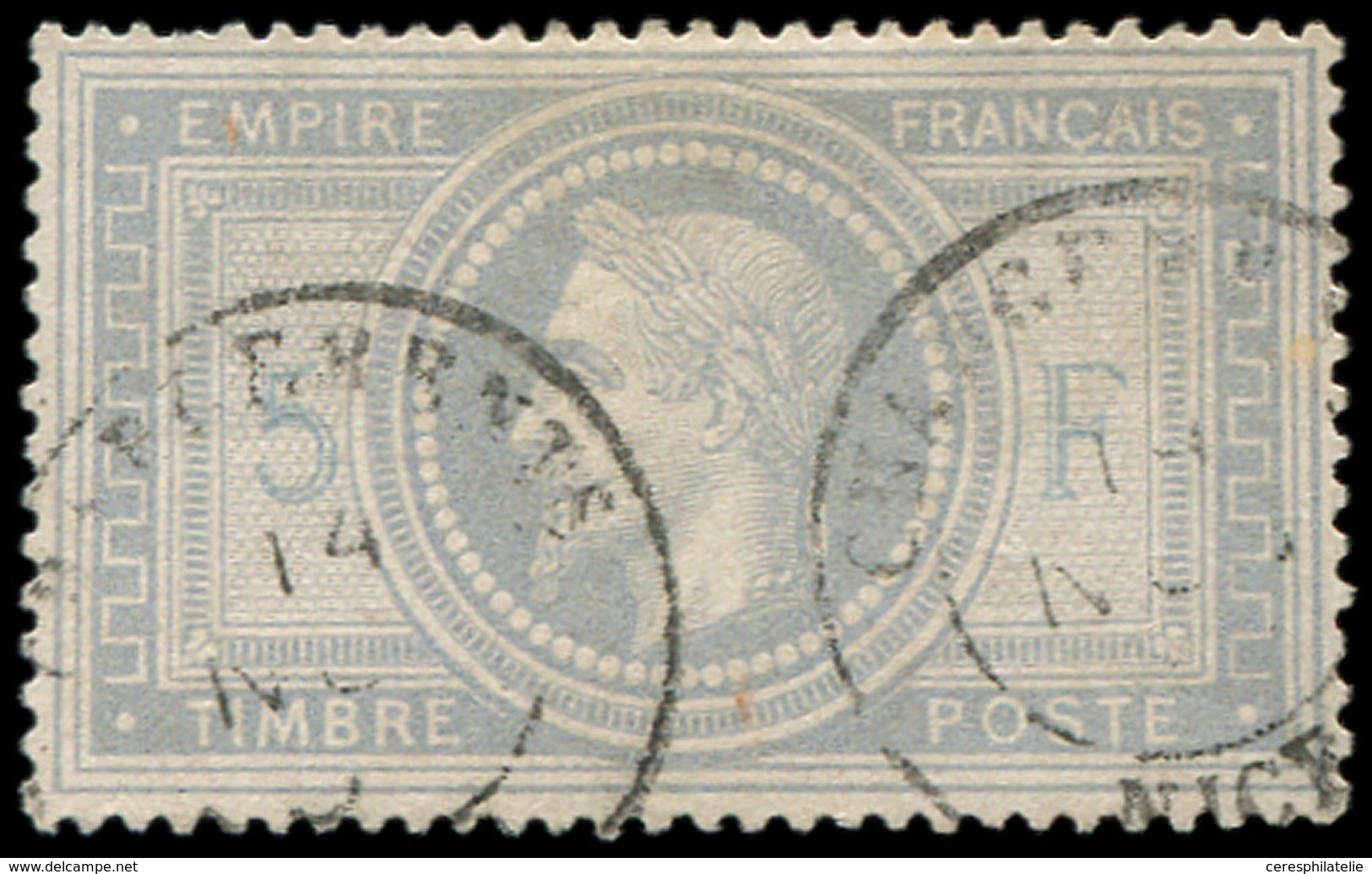 EMPIRE LAURE - 33    5f. Violet-gris, Obl. Càd CHARGEMENTS NICE, Une Dc Sinon TB - 1849-1876: Période Classique