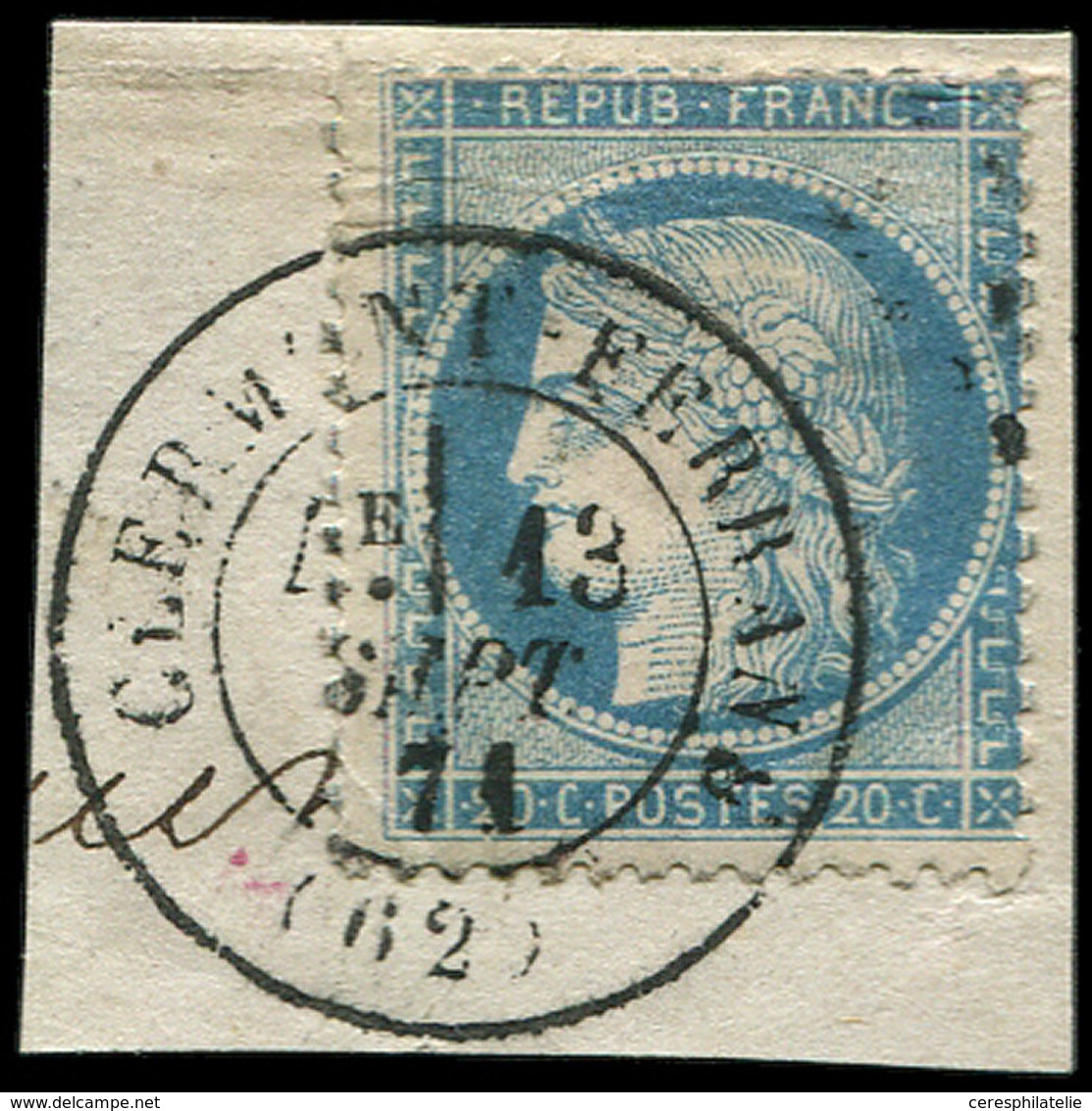 SIEGE DE PARIS - 37   20c. Bleu, Obl. Càd T17 CLERMONT-FERRAND 13/9/71 S. Fragt, Frappe Superbe - 1870 Siege Of Paris