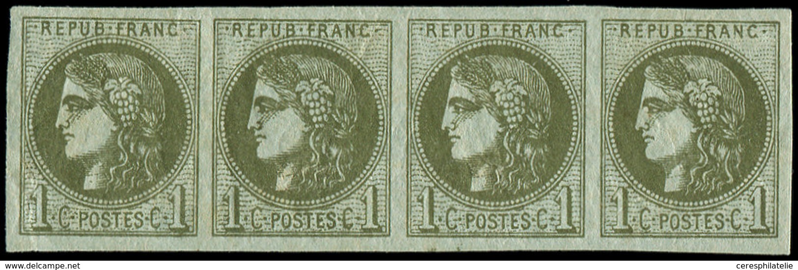 * EMISSION DE BORDEAUX - 39B   1c. Olive, R II, BANDE De 4, Très Belles Marges Et Petite Ch., TB - 1870 Bordeaux Printing