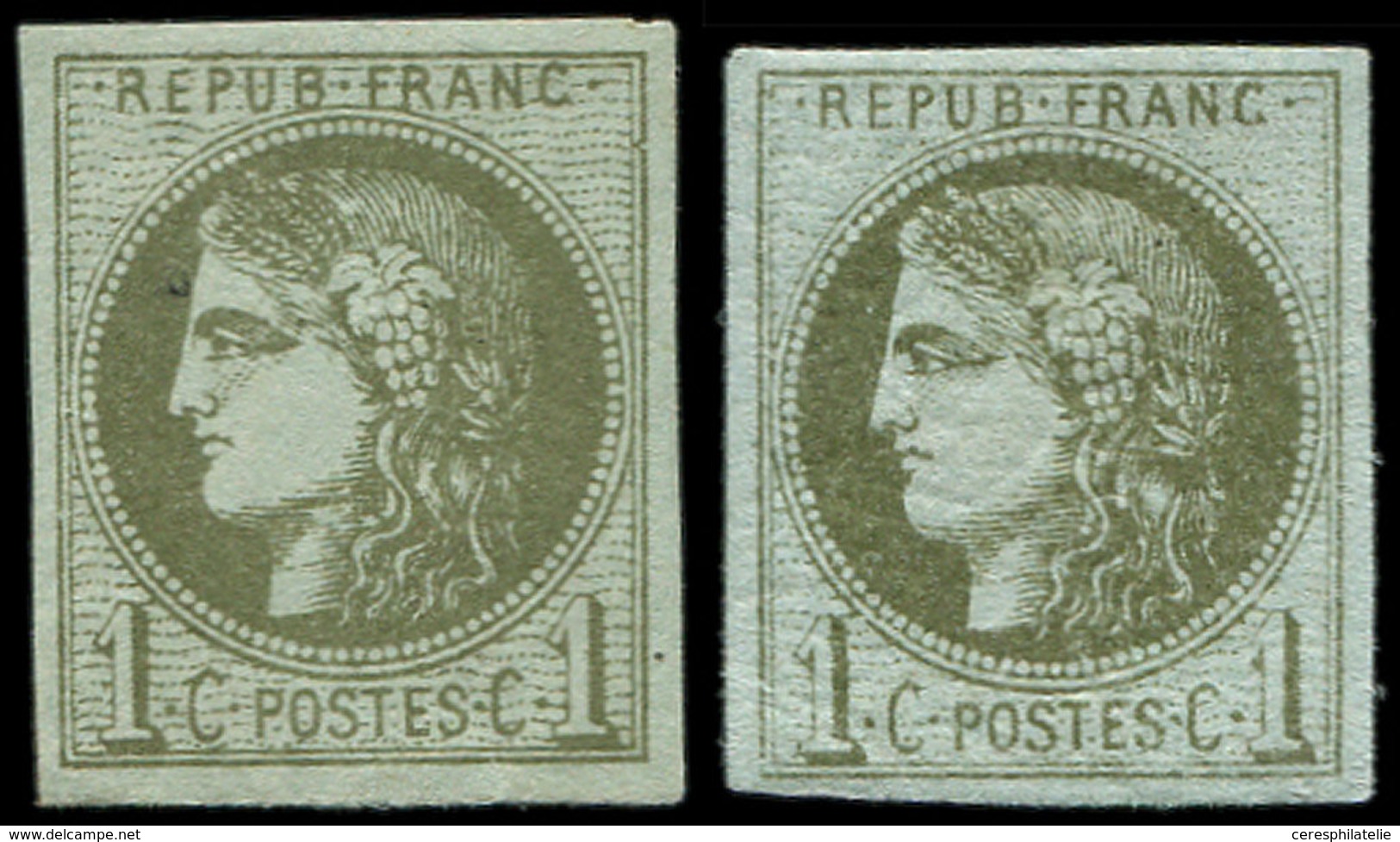 * EMISSION DE BORDEAUX - 39C   1c. Olive, R III, 2 Nuances, TB - 1870 Emission De Bordeaux