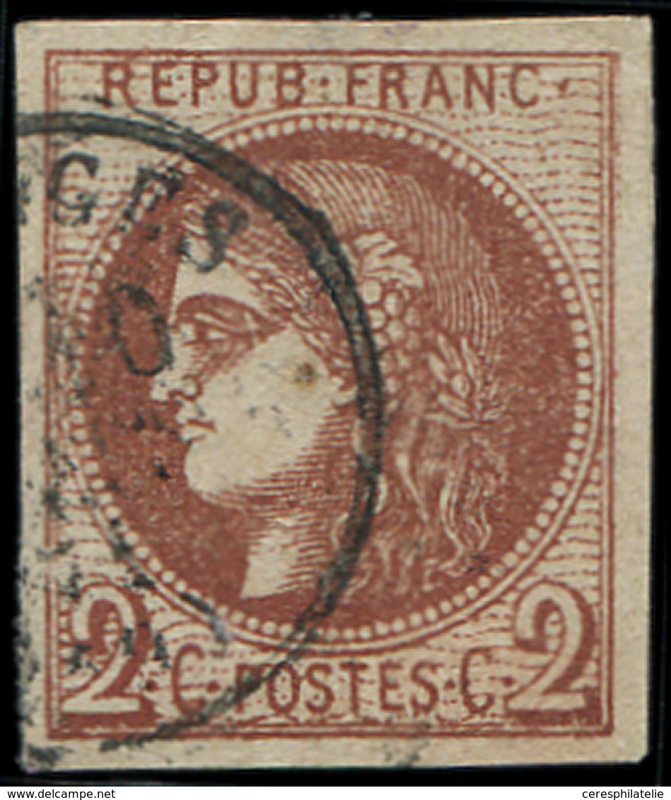 EMISSION DE BORDEAUX - 40Bf  2c. ROUGE-BRIQUE FONCE, R II, Obl. Càd, Lég. Aminci Mais Très Jolie Nuance - 1870 Bordeaux Printing