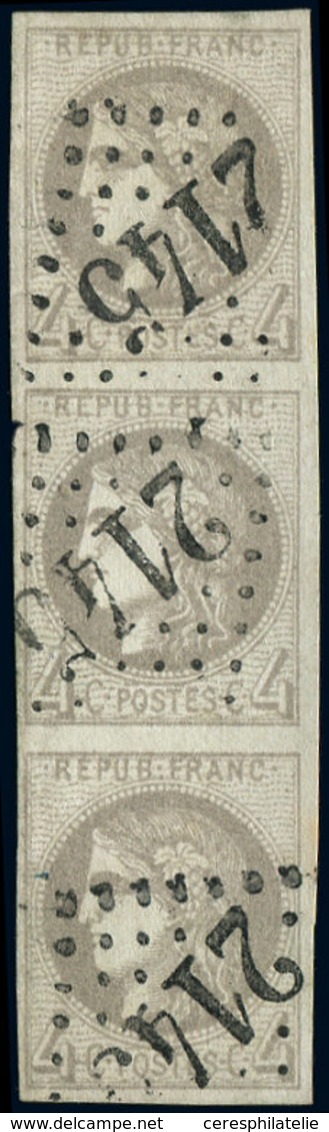 EMISSION DE BORDEAUX - 41B   4c. Gris, R II, BANDE De 3 Obl. GC 2145, TTB. C - 1870 Emisión De Bordeaux