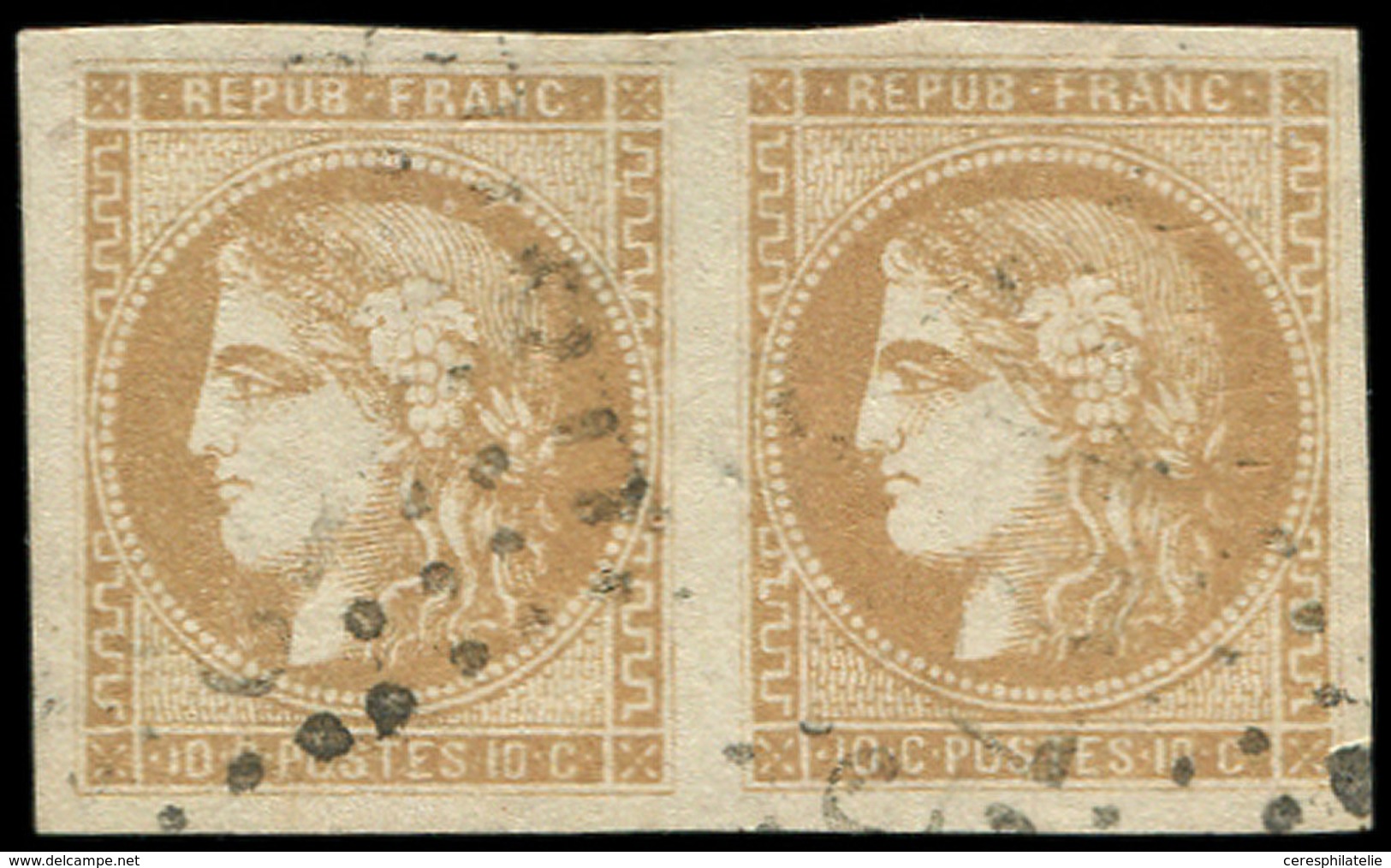 EMISSION DE BORDEAUX - 43A  10c. Bistre, R I PAIRE Obl. GC, Belles Marges, Effigies Dégagées, TTB - 1870 Emisión De Bordeaux