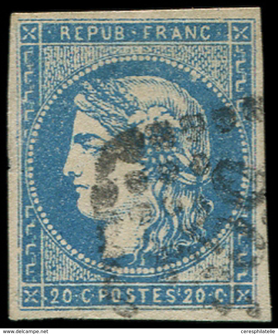 EMISSION DE BORDEAUX - 44A  20c. Bleu, T I, R I, Obl. GC, TB. C - 1870 Bordeaux Printing