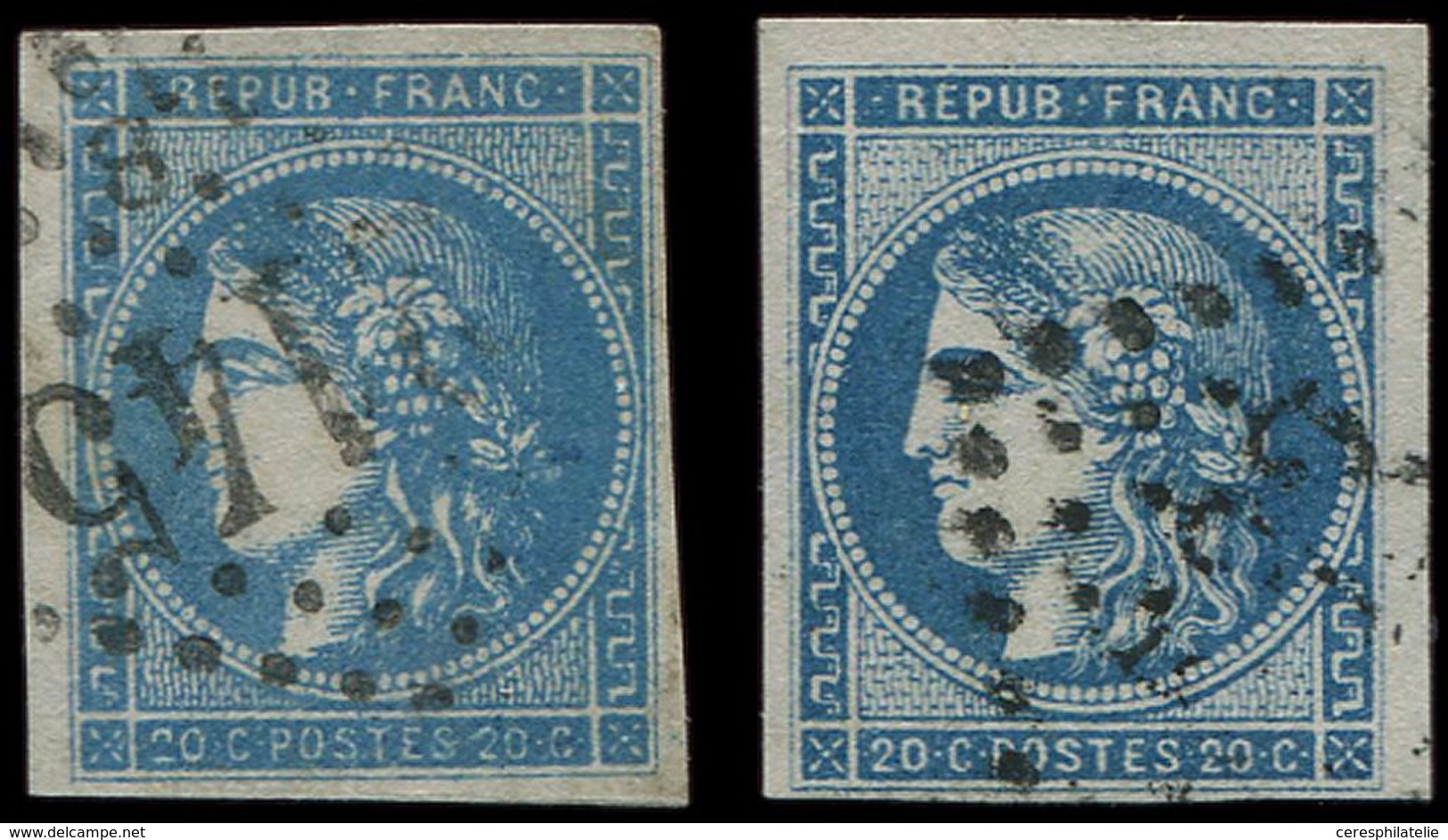 EMISSION DE BORDEAUX - 45B  20c. Bleu, T II, R II, 2 Nuances, Obl., TB - 1870 Bordeaux Printing