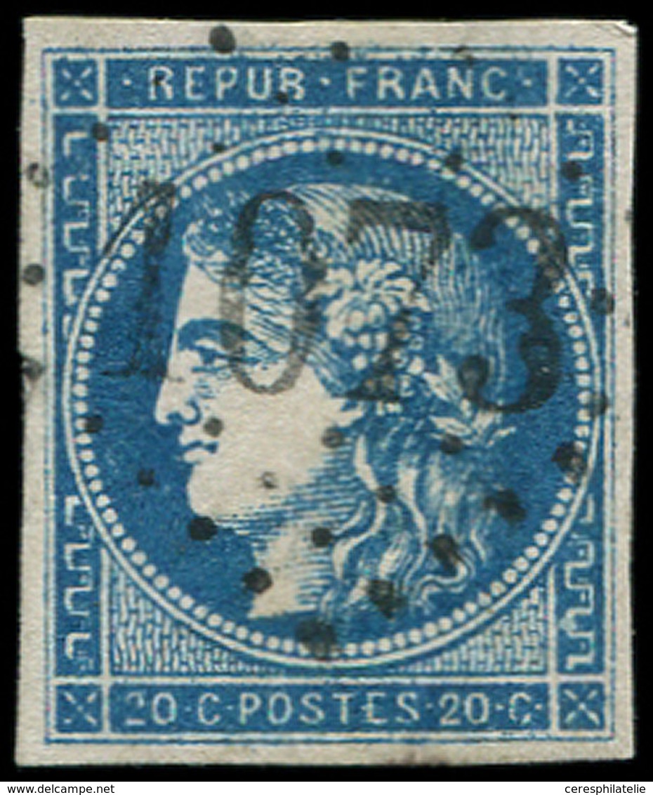 EMISSION DE BORDEAUX - 45Ba 20c. Bleu Foncé, T II, R II, Obl. GC 1073, Frappe TTB - 1870 Bordeaux Printing