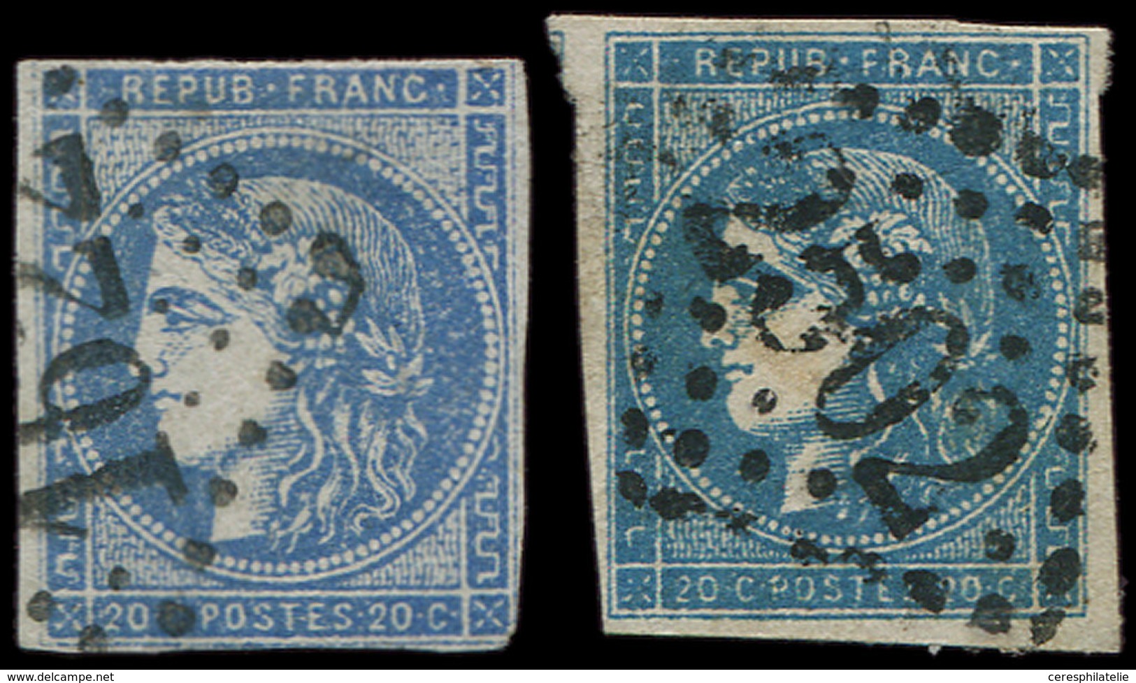 EMISSION DE BORDEAUX - 45Cb 20c. OUTREMER, T II, R III, Obl., Défectueux Mais Superbe Nuance Bien Caractéristique - 1870 Bordeaux Printing