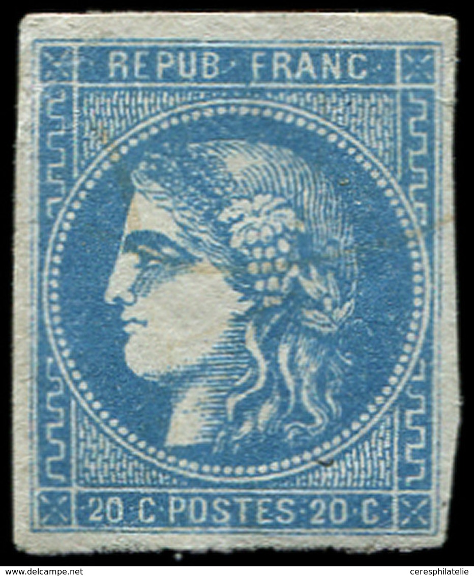 * EMISSION DE BORDEAUX - 46B  20c. Bleu, T III, R II, Inf. Fente En Haut à Droite, Aspect TB - 1870 Bordeaux Printing