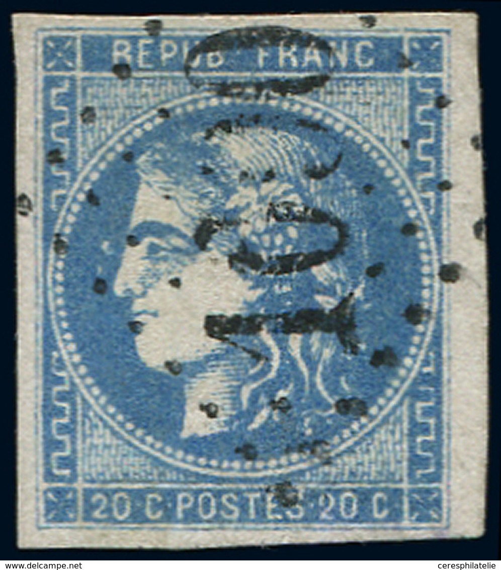 EMISSION DE BORDEAUX - 46Ad 20c. Bleu OUTREMER, R I, Très Jolie Nuance, Obl. GC 1090, TTB, Certif. JF Brun - 1870 Emission De Bordeaux