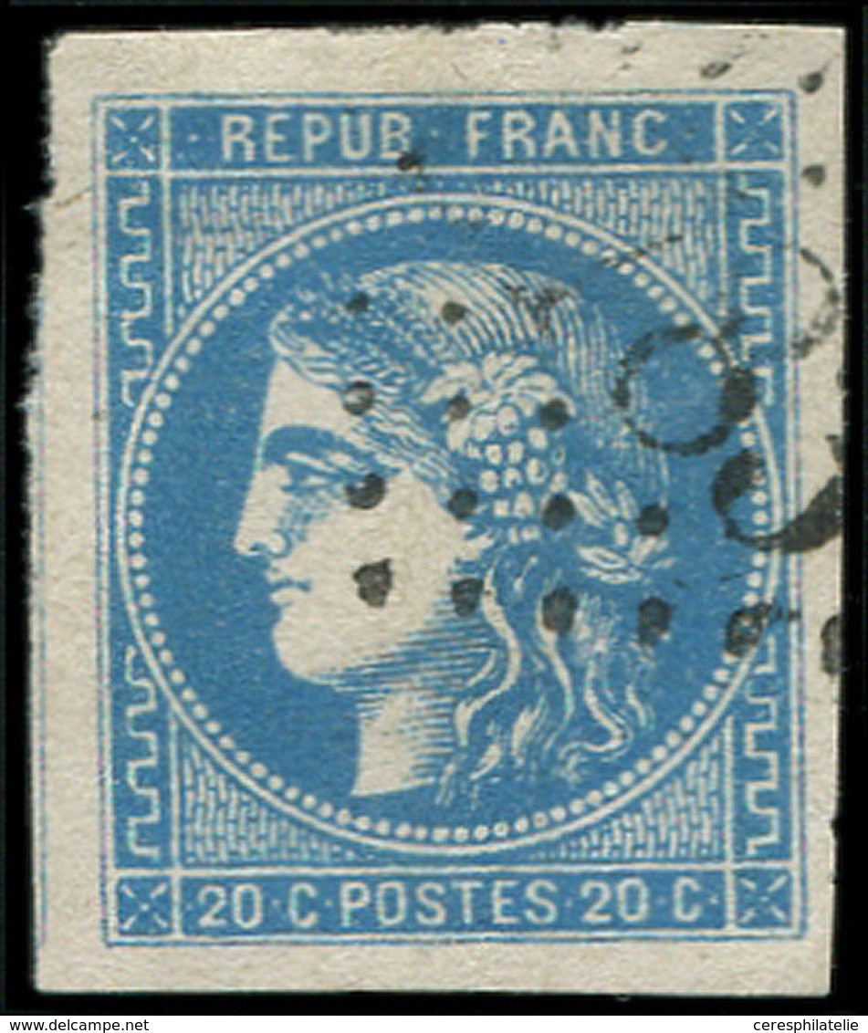 EMISSION DE BORDEAUX - 46B  20c. Bleu, T III, R II, Obl. GC, Frappe Légère, Grandes Marges, TTB - 1870 Bordeaux Printing