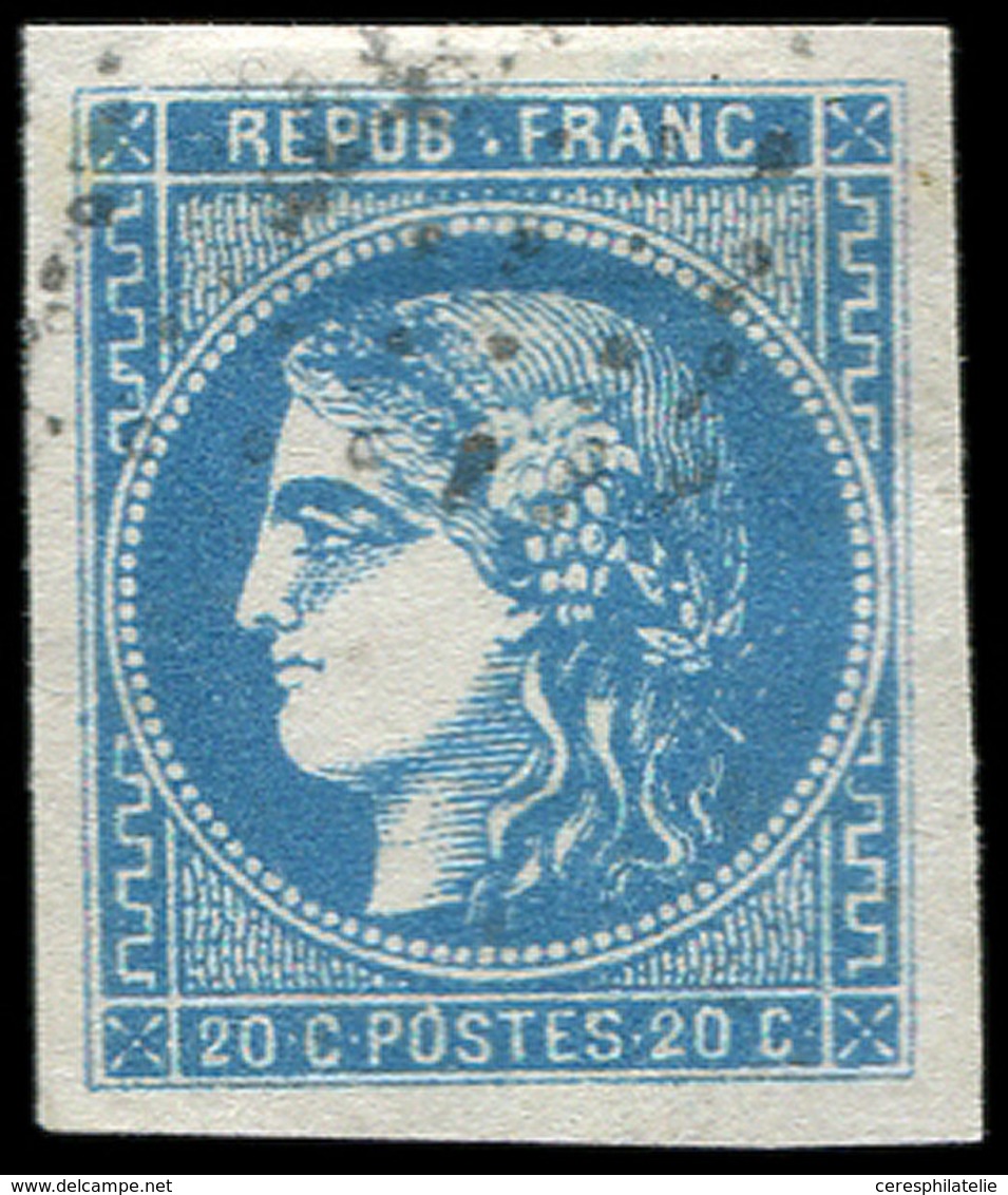 EMISSION DE BORDEAUX - 46B  20c. Bleu, T III, R II, Obl. GC, Frappe Légère, Effigie Dégagée, TTB/Superbe - 1870 Bordeaux Printing