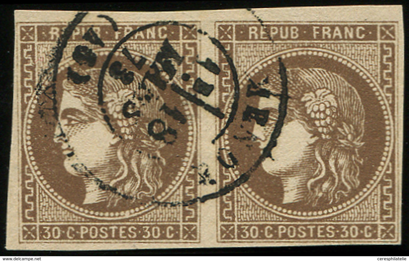 EMISSION DE BORDEAUX - 47   30c. Brun, PAIRE Obl. Càd T17 MENDE 18/3/72, TTB. C - 1870 Bordeaux Printing