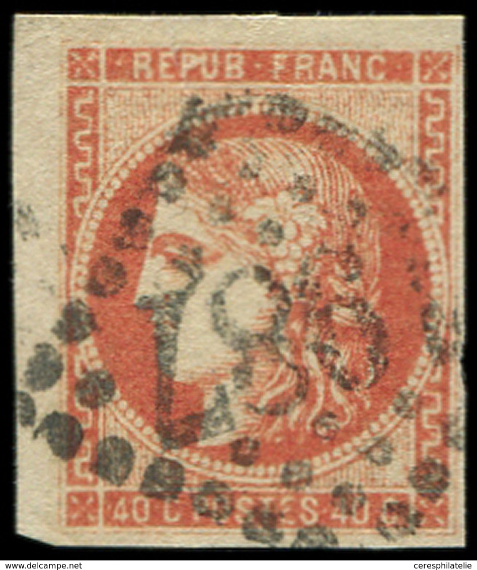 EMISSION DE BORDEAUX - 48d  40c. ROUGE SANG Clair, Oblitéré GC 987, Déchirure, Nuance De Référence, B - 1870 Bordeaux Printing