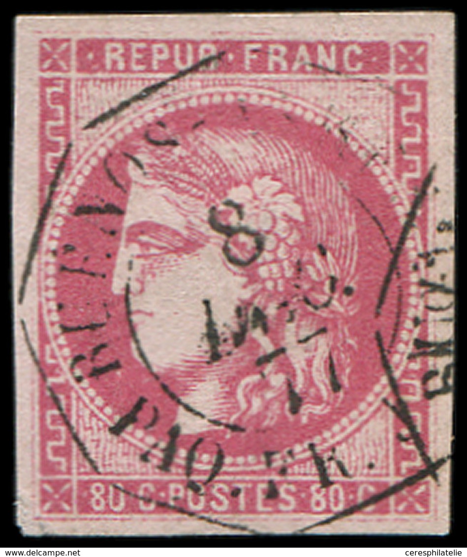 EMISSION DE BORDEAUX - 49   80c. Rose, Inf. Pelurage, Obl. Càd Octog. BUENOS AYRES PAQ.FR, Frappe TTB - 1870 Emisión De Bordeaux