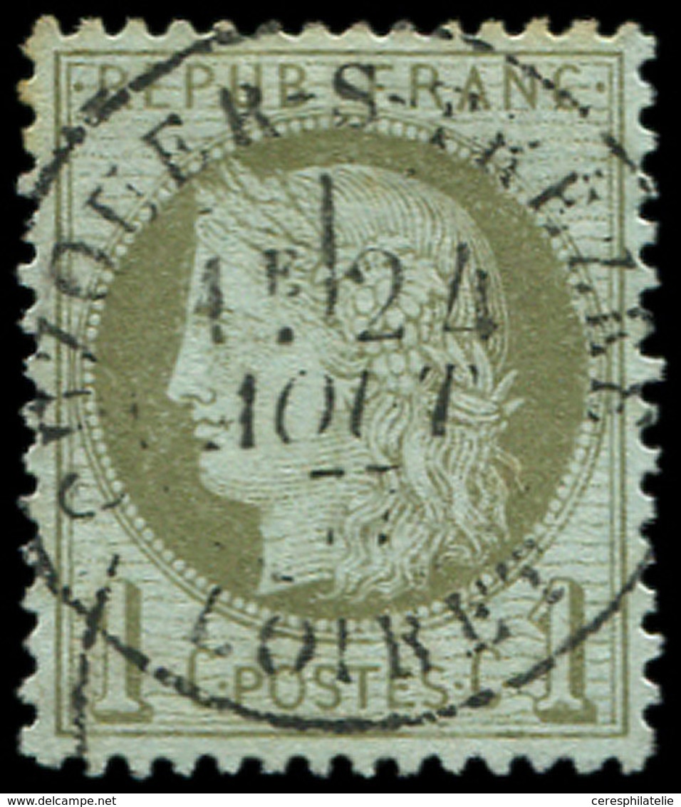 CERES DENTELE - 50    1c. Vert-olive, Obl. Càd T16 OUZOUER-S-TREZE/LOIRET 24/8/77, Bon Centrage, Superbe - 1871-1875 Cérès