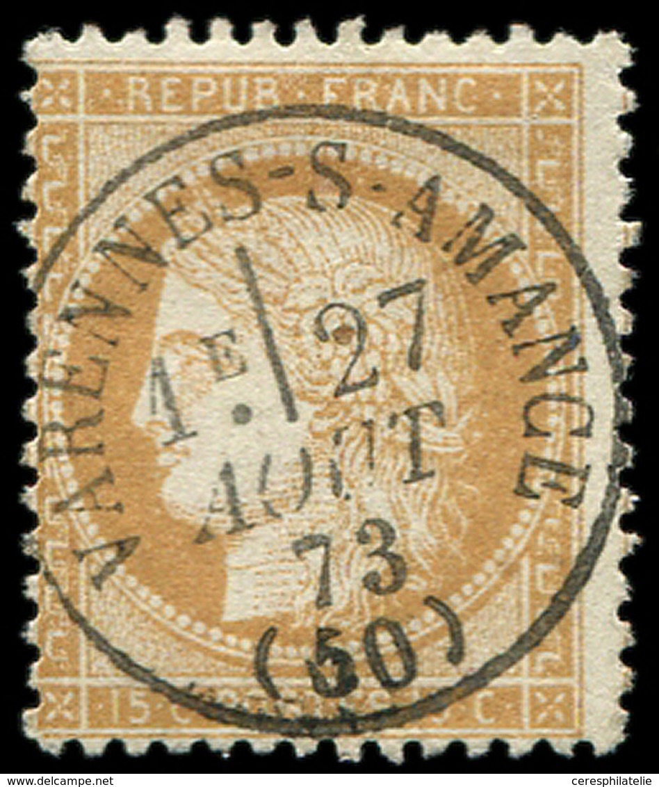 CERES DENTELE - 59   15c. Bistre, Obl. Càd T16 VARENNES-S-AMANCE 27/8/73, Frappe Superbe - 1871-1875 Ceres