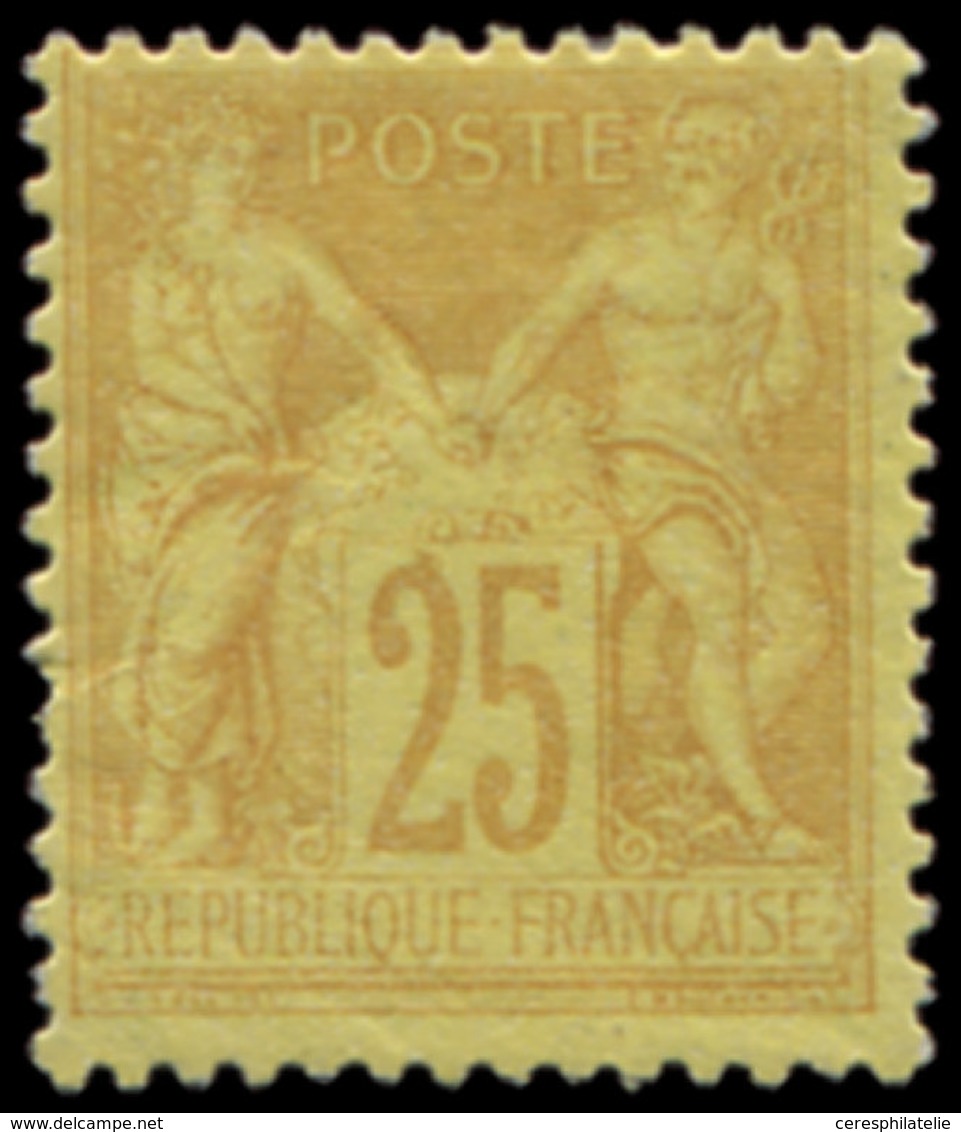 * TYPE SAGE - 92a  25c. Jaune Sur Bistre Jaune, Forte Ch., Sinon TB - 1876-1878 Sage (Type I)