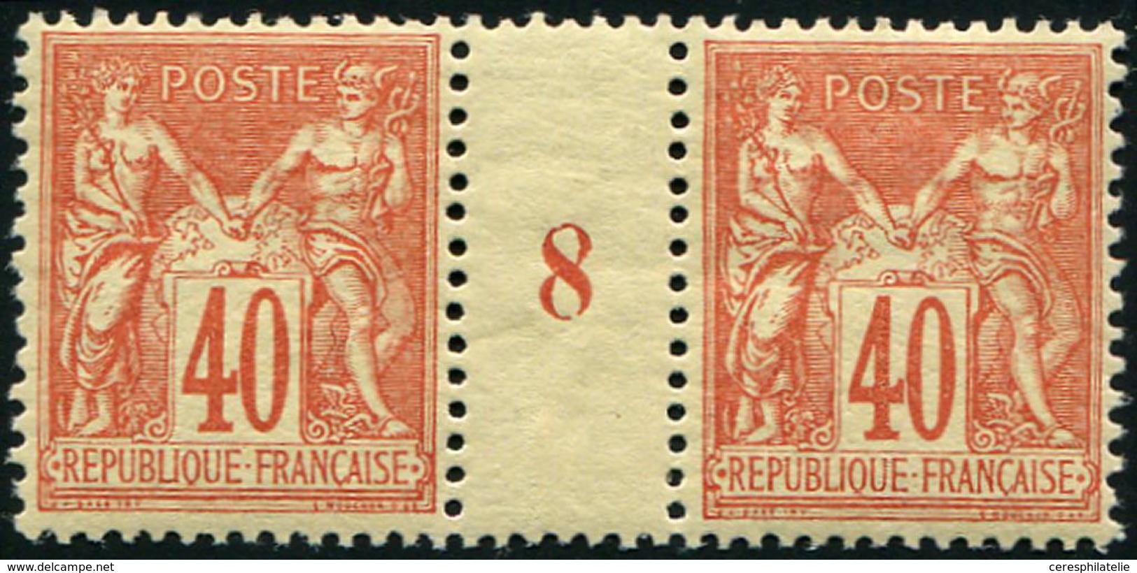 * TYPE SAGE - 94   40c. Rouge Orange, PAIRE Mill.8, Frais Et TB - 1876-1878 Sage (Type I)