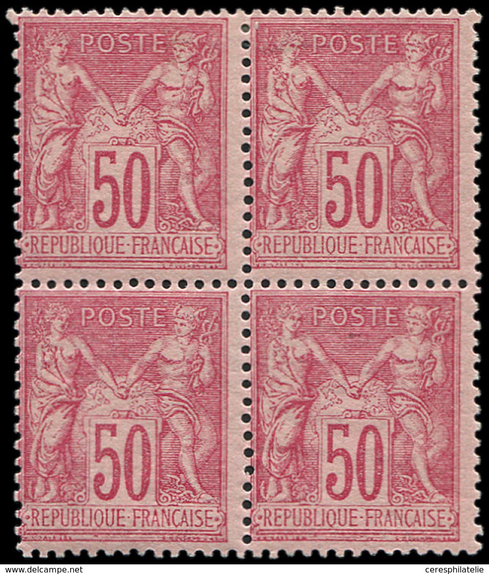 ** TYPE SAGE - 98   50c. Rose, T II, BLOC De 4, Ch. S. Paire Sup., Un Peu Décentré, Frais Et TB - 1876-1878 Sage (Type I)