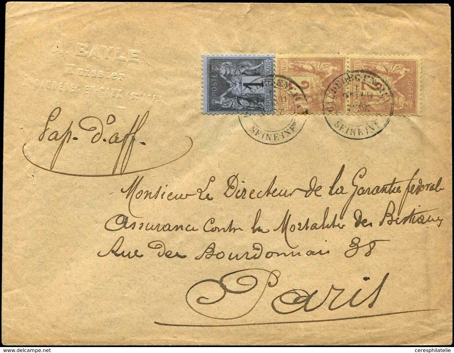 Let TYPE SAGE SUR LETTRES - N°83 Et 85 PAIRE Obl. Càd T18 CAUDEBEC EN CAUX 9/86 S. Env. Papiers D'Affaires, TB - 1877-1920: Semi Modern Period