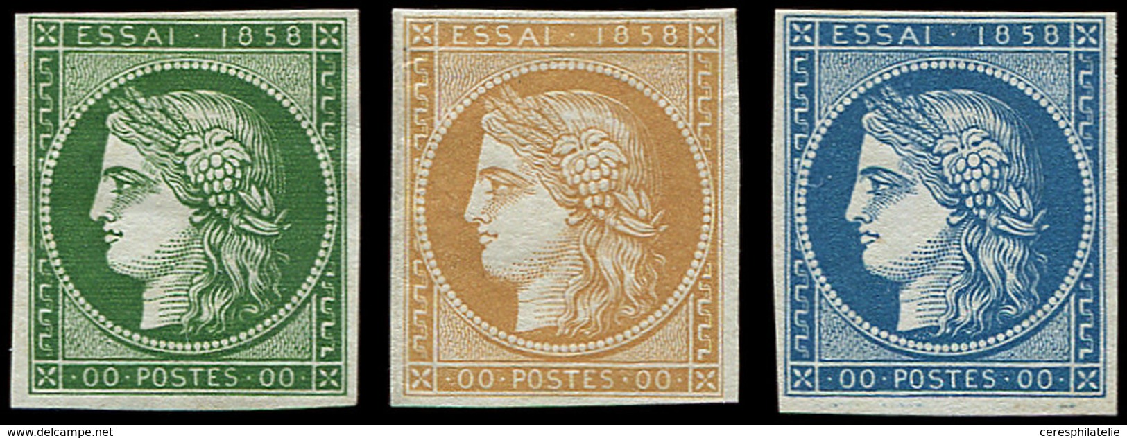 (*) ESSAIS -  Cérès 1858, 3  En Vert, Bistre Et Bleu, 00 POSTES 00, TB - Other & Unclassified