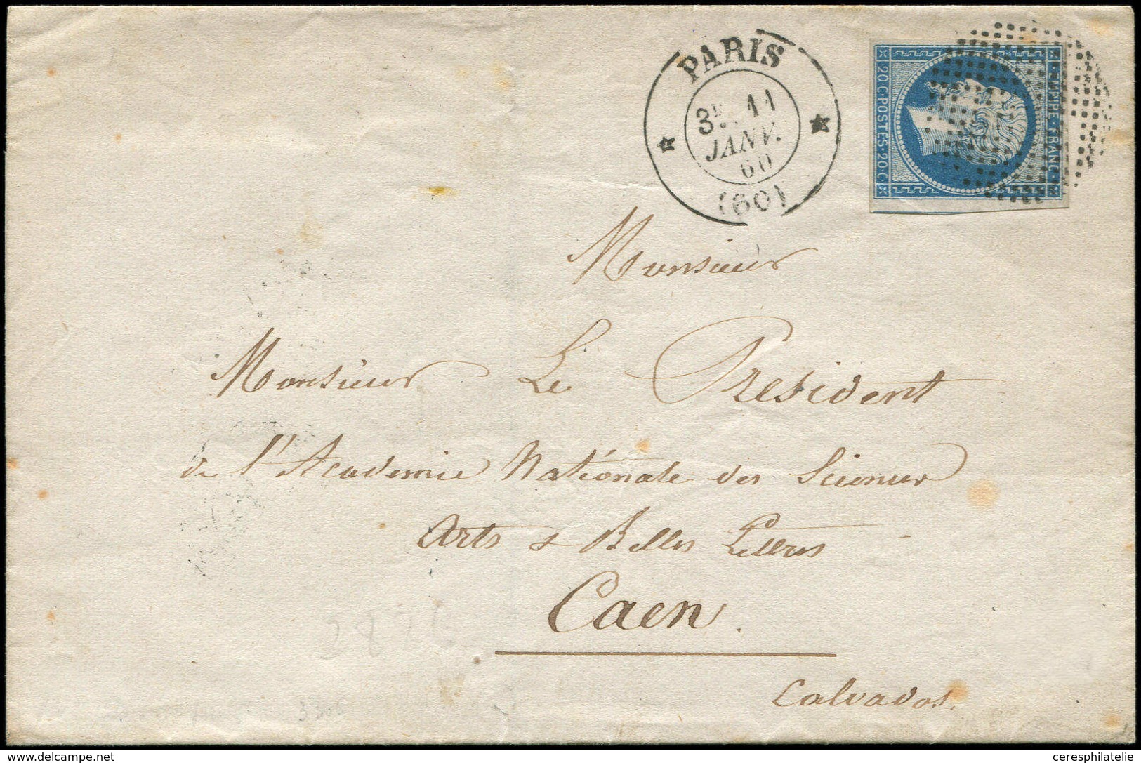 Let LETTRES DE PARIS - N°14A Obl. ROND De POINTS Sur LSC, Càd * PARIS * 11/1/60, TB - 1849-1876: Période Classique