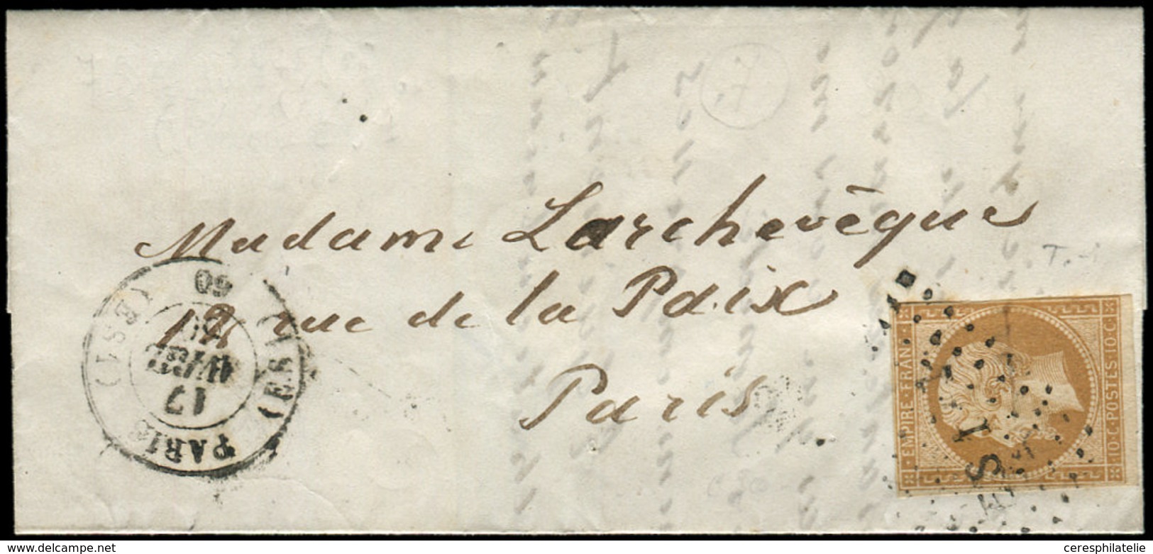 Let LETTRES DE PARIS - N°13A (déf.) Obl. Los. Romain ES1 S. LAC, Càd T1510 PARIS (ES1) 17/4/60, Frappes TB - 1849-1876: Période Classique