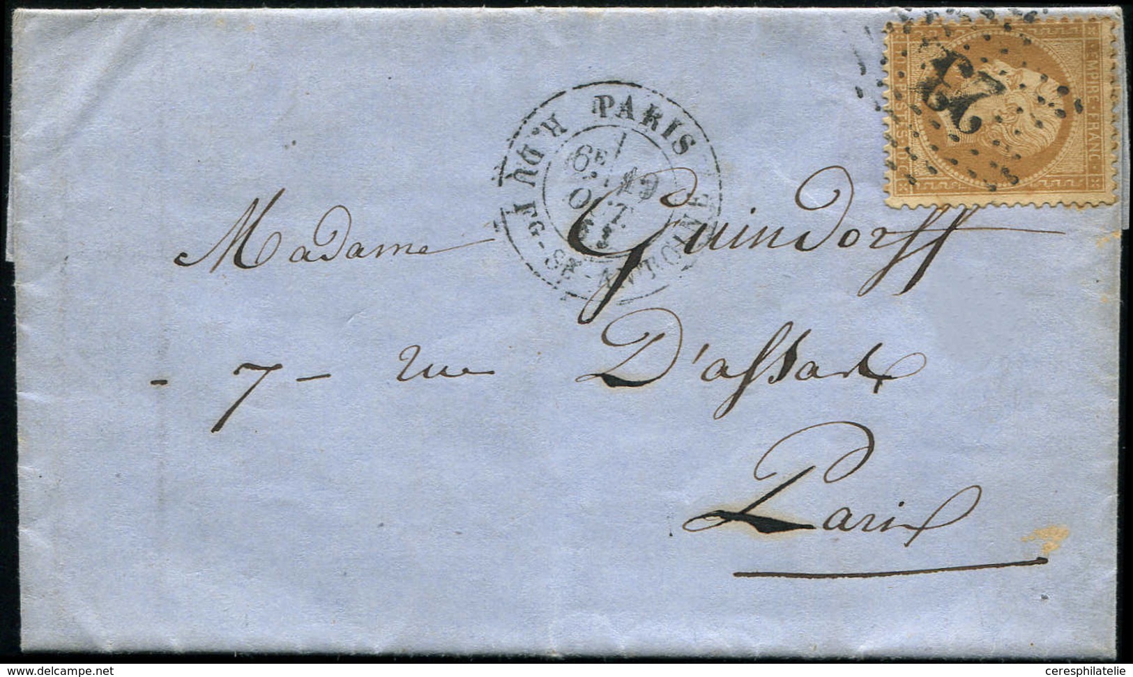 Let LETTRES DE PARIS - N°21 Obl. Etoile TRONQUEE 23 S. LAC, Càd R. Du FG-ST-ANTOINE 19/10/63, Ind. 19, TTB - 1849-1876: Classic Period