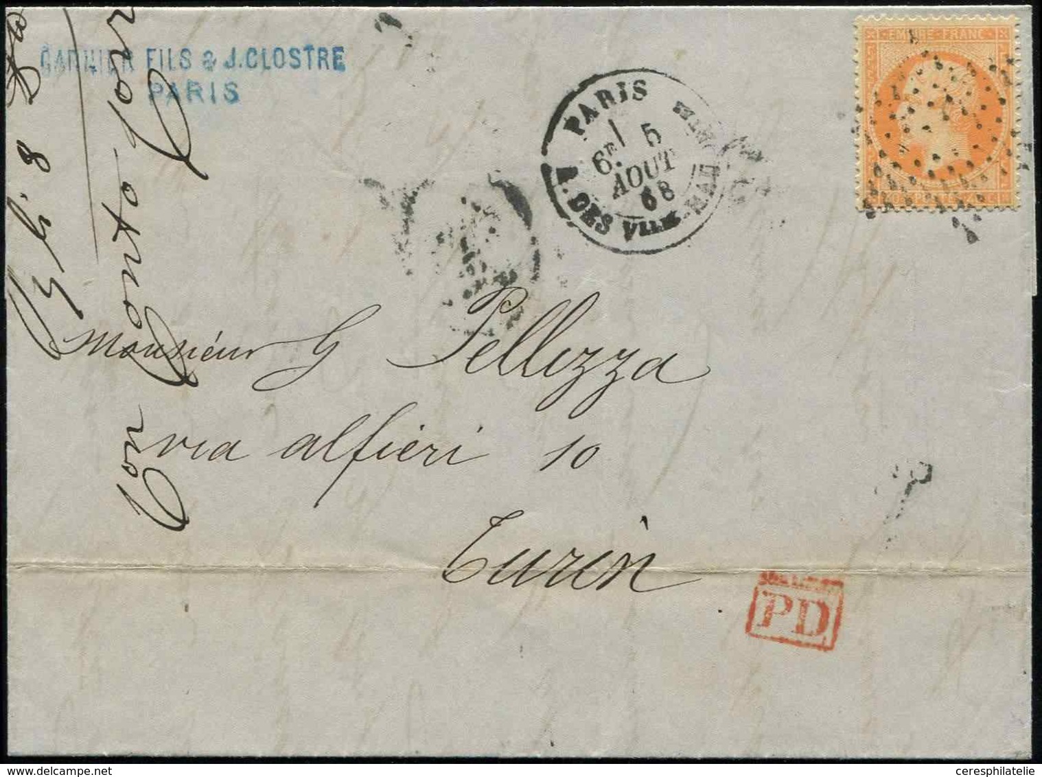 Let LETTRES DE PARIS - N°23 Obl. ETOILE EVIDEE Sur LAC, Càd PARIS/R. DES Vlles HAUDRttes 5/8/68, Ind. 19, TB - 1849-1876: Classic Period
