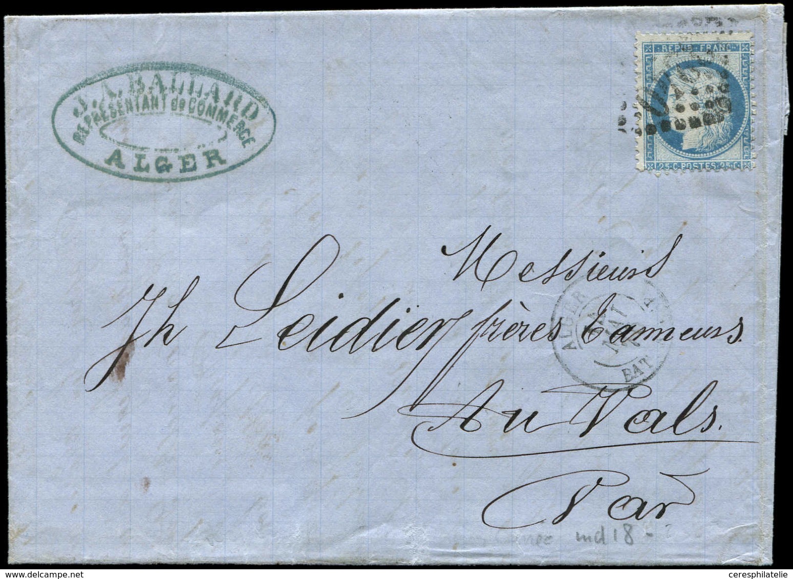 Let LETTRES ET OBLITERATIONS D'ALGERIE - N°60C Obl. GC 5040 De Maison Carrée Sur LAC, Càd ALGER BAT VAP 14/5/75, TB - 1849-1876: Période Classique