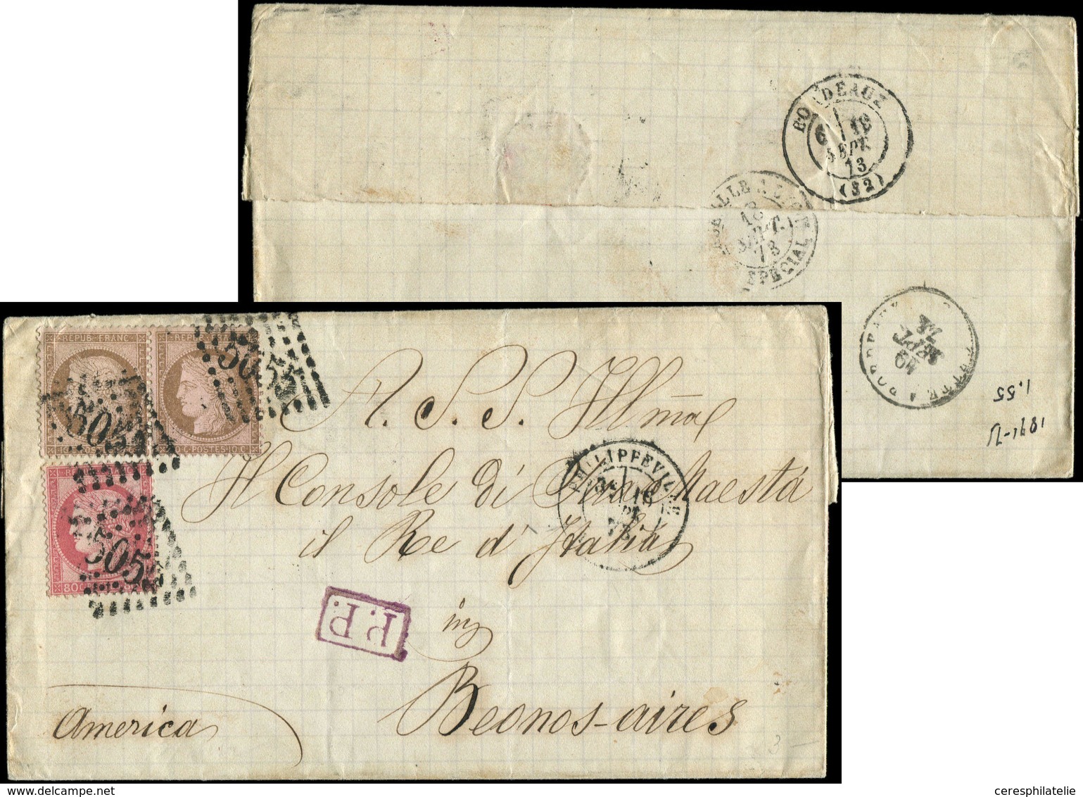 Let LETTRES ET OBLITERATIONS D'ALGERIE - N°57 + 58 PAIRE (un Ex. Défx) Obl. GC 5055 S. LSC, Càd PHILIPPEVILLE 16/9/73 Po - 1849-1876: Classic Period