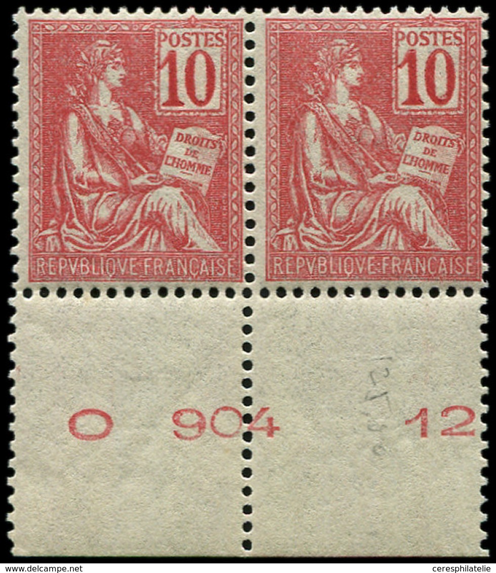 ** EMISSIONS DU XXème SIECLE - 112   Mouchon, 10c. Rose, PAIRE Bdf Avec N°, Très Bon Centrage, TTB - Unused Stamps