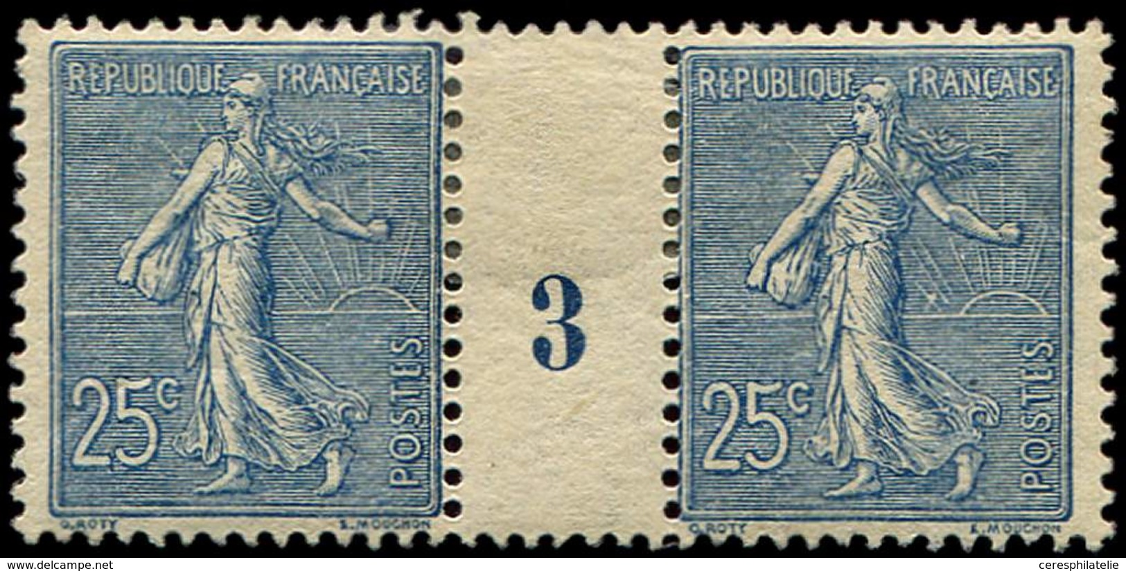 * EMISSIONS DU XXème SIECLE - 132   Semeuse Lignée, 25c. Bleu, PAIRE Mill.3, TB - Unused Stamps