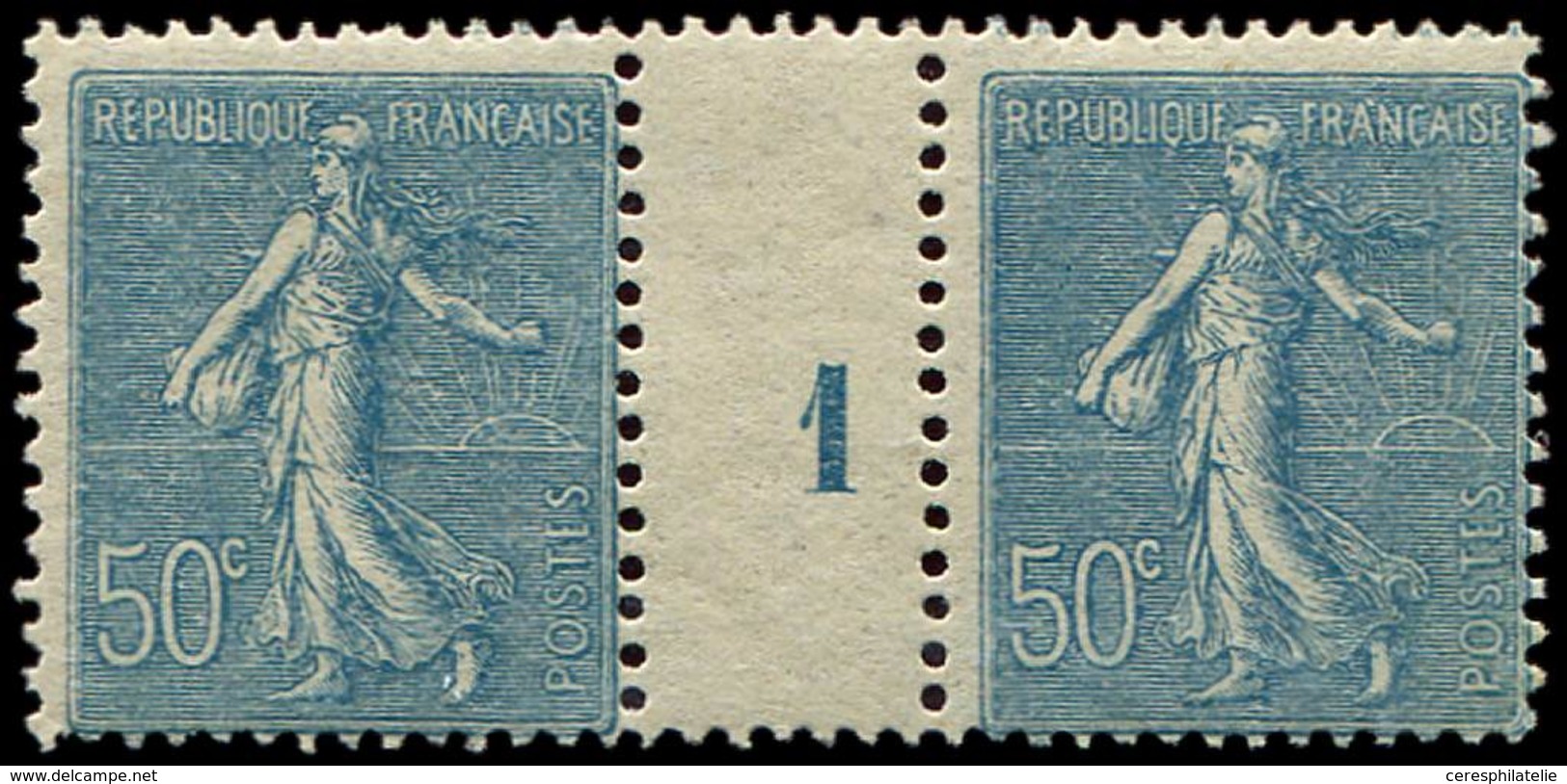 ** EMISSIONS DU XXème SIECLE - 161   Semeuse Lignée, 50c. Bleu, PAIRE Mill.1, TB - Nuevos