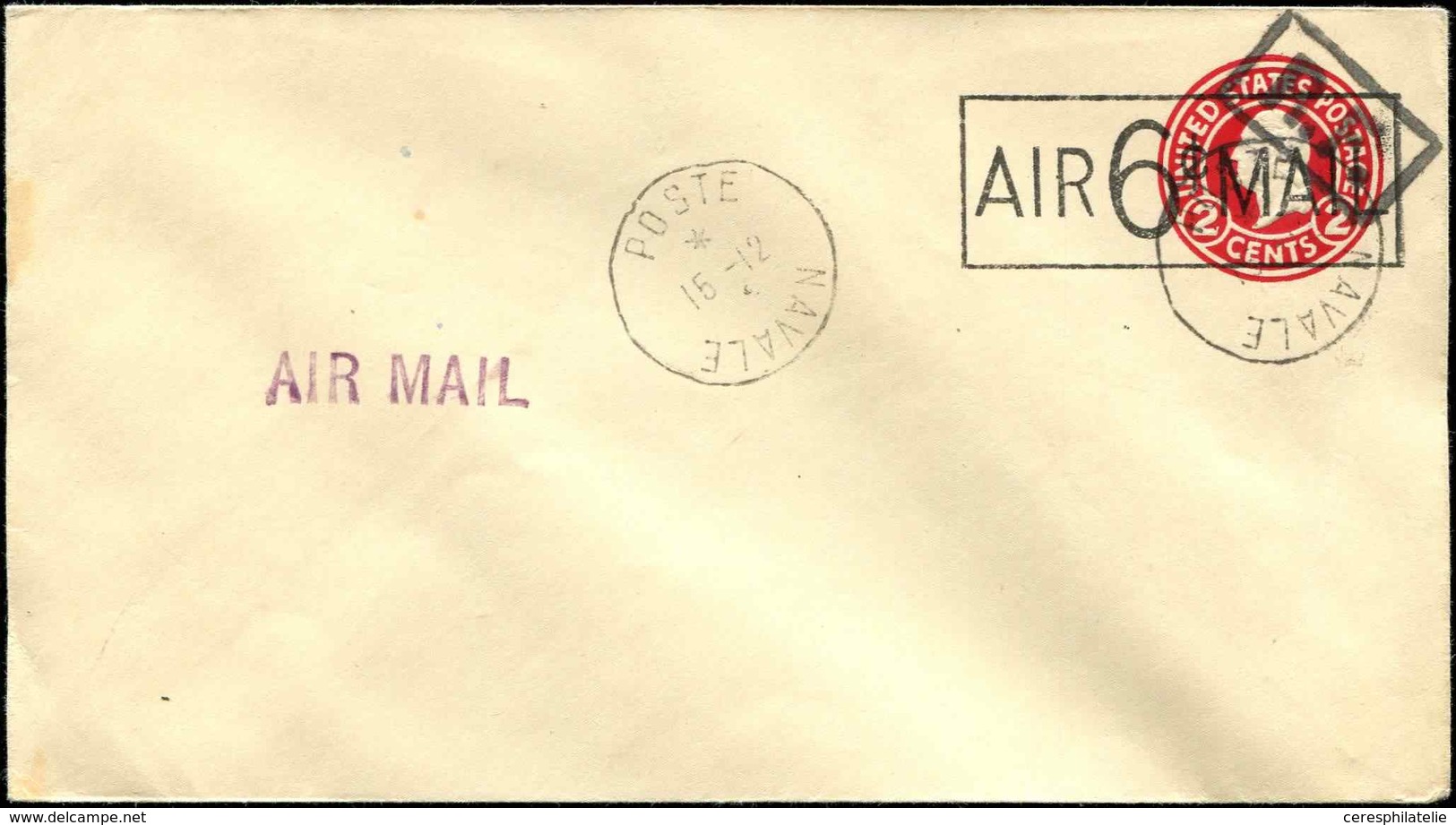 Let POSTE NAVALE MILITAIRE - Poste Navale 10 : Entier Postal US 2c. Rouge Surchargé RF, MARSEILLE, Obl. 15/12/( ), TB - Military Airmail