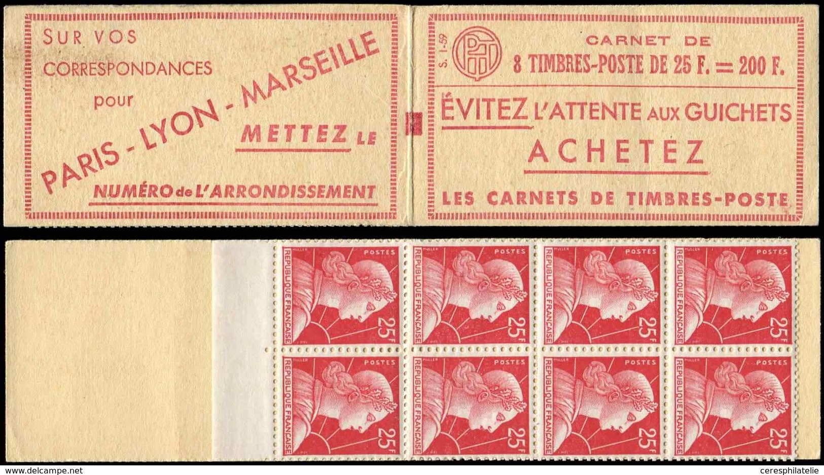 CARNETS (N°Cérès Jusqu'en1964) - 1011C-C1   Muller, 25f. Rouge, N°1011Cc, T II, S. 1-59, TB - Other & Unclassified