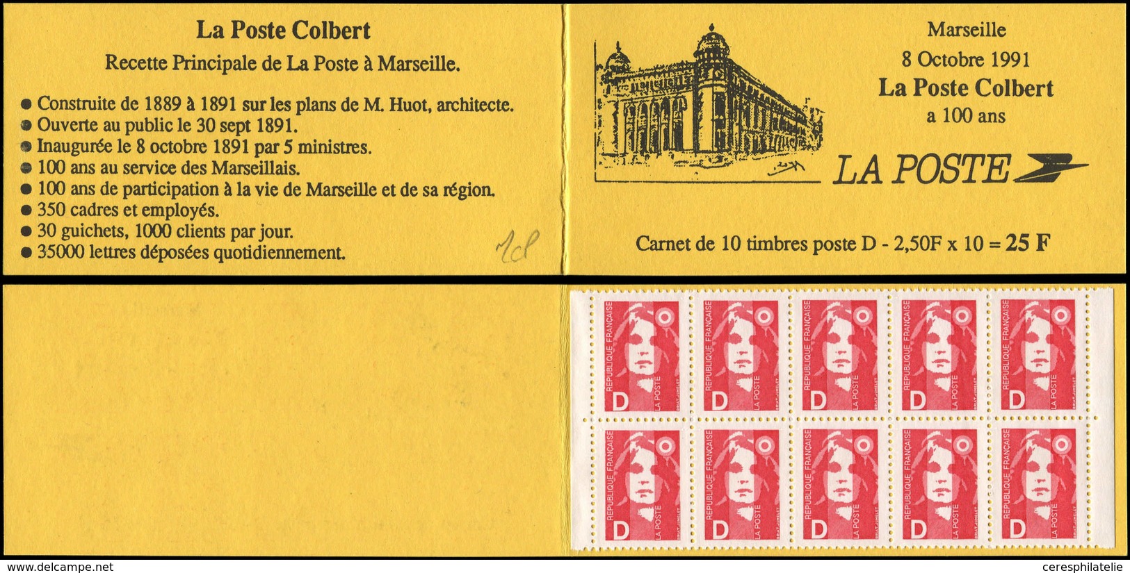 CARNETS (N°Cérès Jusqu'en1964) - 2712-CP 1  Briat, "D" Rouge, La Poste Colbert, TB - Autres & Non Classés