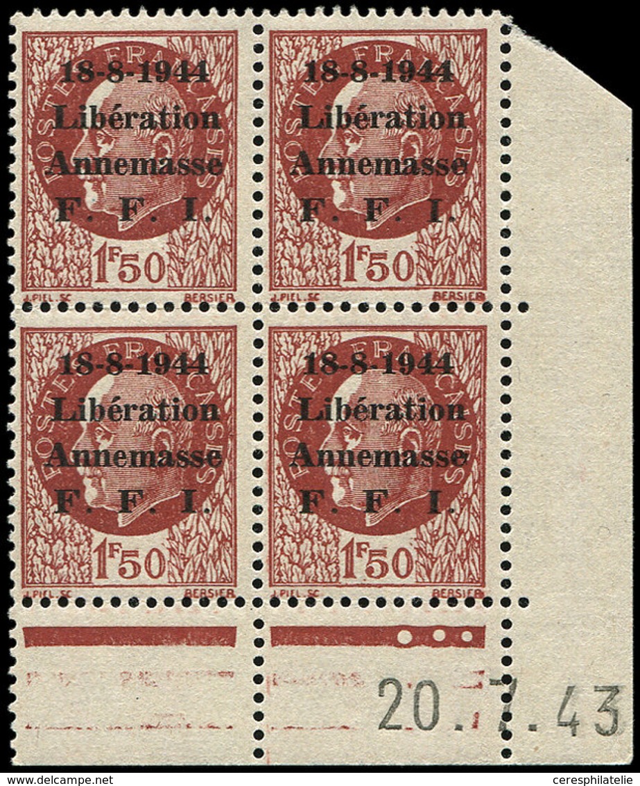 ** TIMBRES DE LIBERATION - ANNEMASSE 6 : 1f50 Brun Rouge, BLOC De 4 CD 20/7/43, TB, Signé Mayer - Liberation